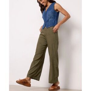 KUT from the Kloth Meg High Rise Wide Leg Pants Forest Green Linen Blend 6 NWT